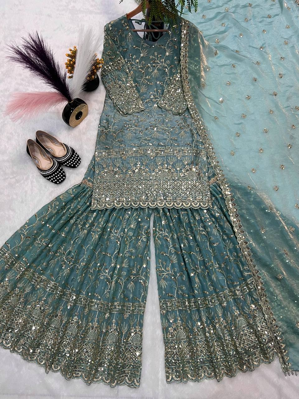 Terracotta Orange Couture Sharara Set - Festive Wear